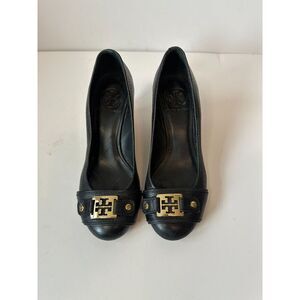 Tory Burch Tory Burch Black Leather Amanda Wedge Pumps